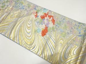 流水に洋花模様織り出し　袋帯